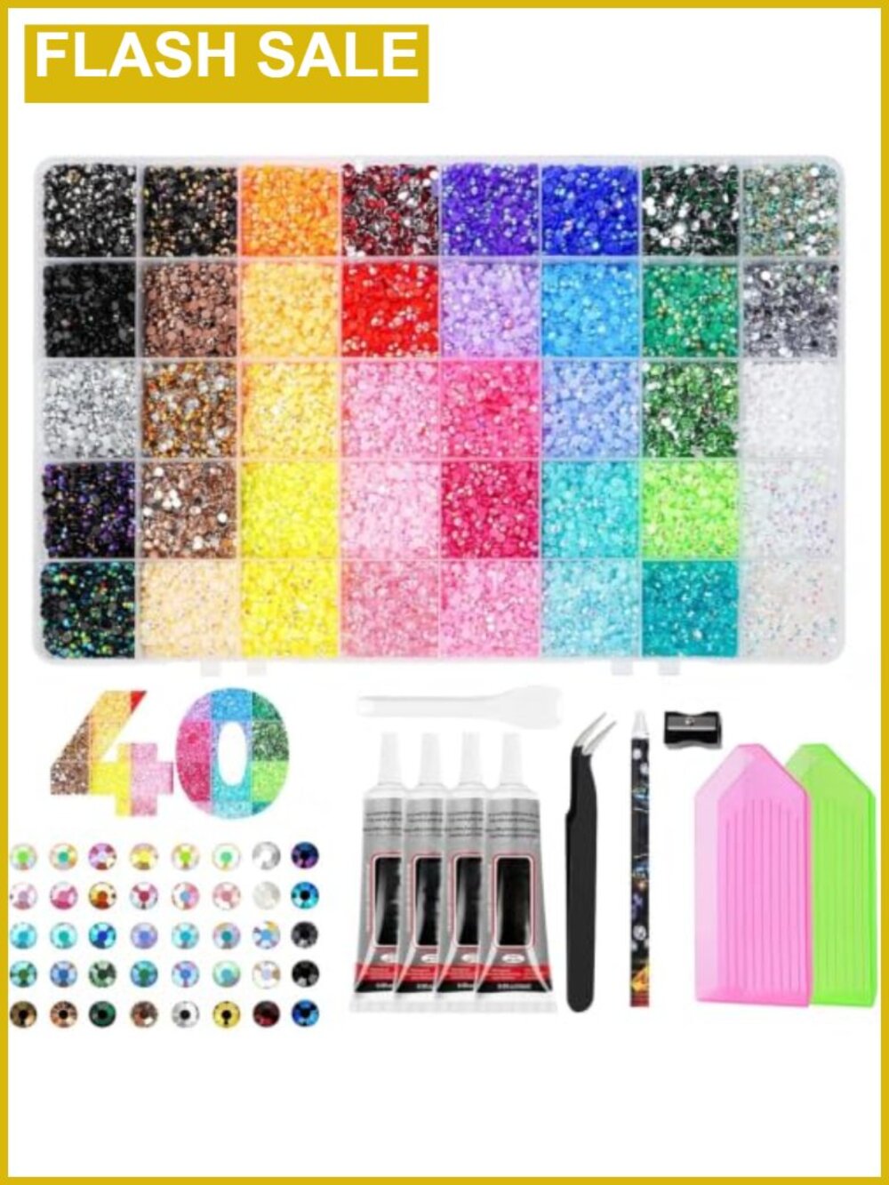 40,000pcs Bedazzling Kit with Rhinestones, Glue & Tools for DIY Crafts